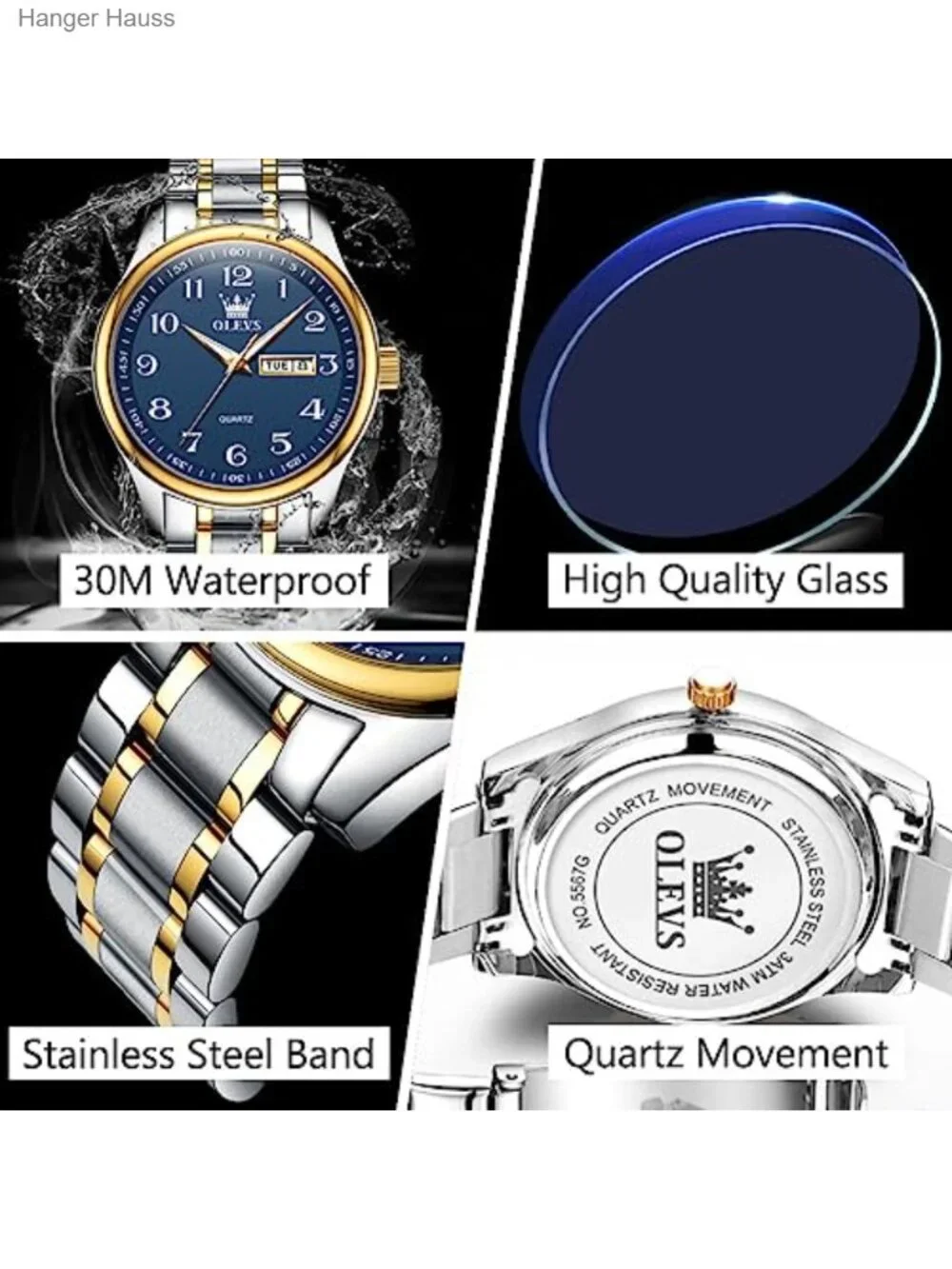 Men's Stainless Steel Casual Watch with Date Window, Classic Round Dial